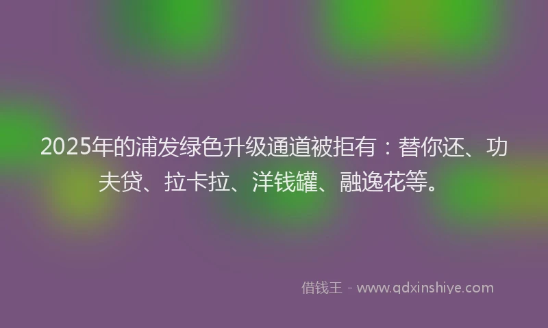 2025年的浦发绿色升级通道被拒有：替你还、功夫贷、拉卡拉、洋钱罐、融逸花等。