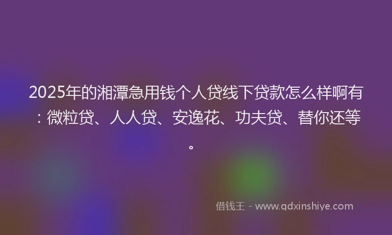 2025年的湘潭急用钱个人贷线下贷款怎么样啊有：微粒贷、人人贷、安逸花、功夫贷、替你还等。