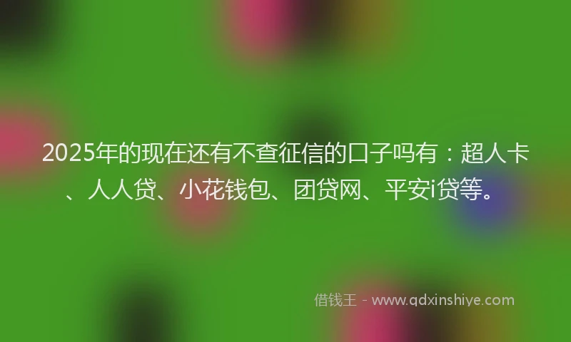 2025年的现在还有不查征信的口子吗有：超人卡、人人贷、小花钱包、团贷网、平安i贷等。