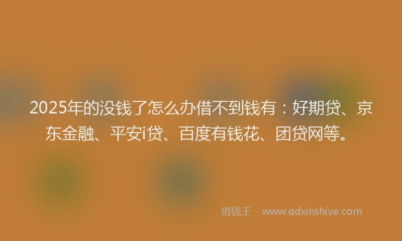 2025年的没钱了怎么办借不到钱有：好期贷、京东金融、平安i贷、百度有钱花、团贷网等。