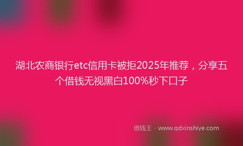 湖北农商银行etc信用卡被拒2025年推荐，分享五个借钱无视黑白100%秒下口子