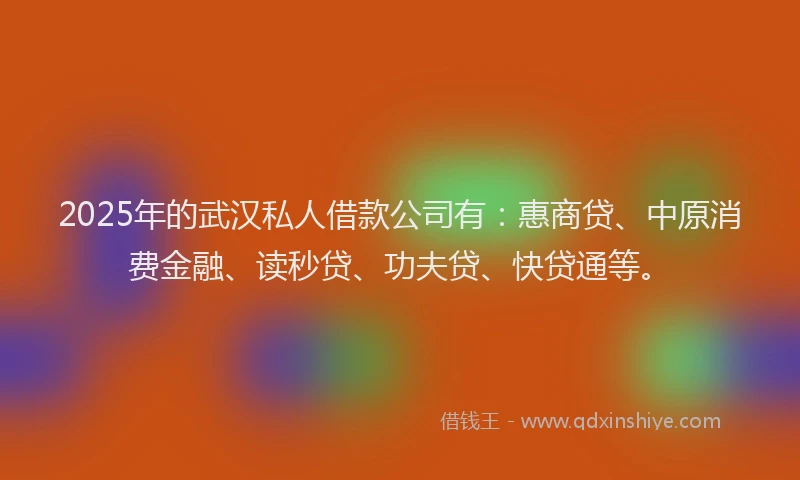 2025年的武汉私人借款公司有：惠商贷、中原消费金融、读秒贷、功夫贷、快贷通等。