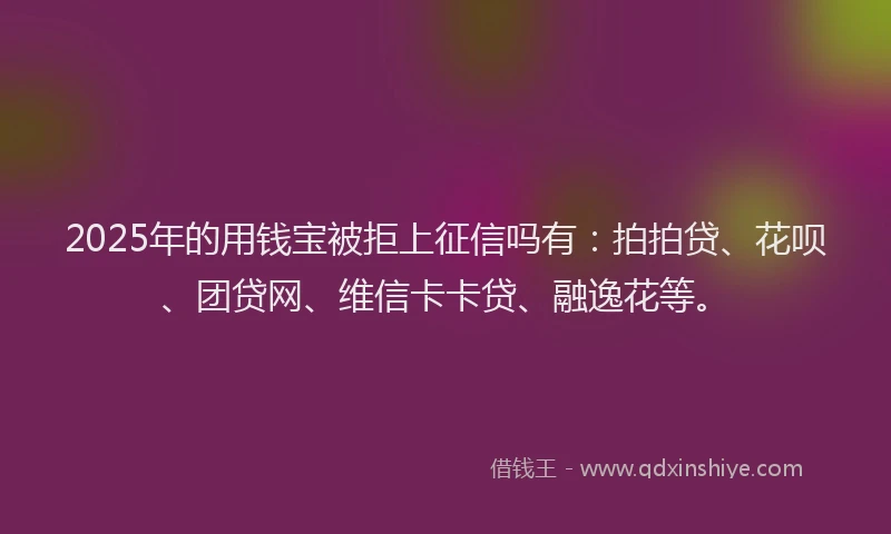 2025年的用钱宝被拒上征信吗有：拍拍贷、花呗、团贷网、维信卡卡贷、融逸花等。