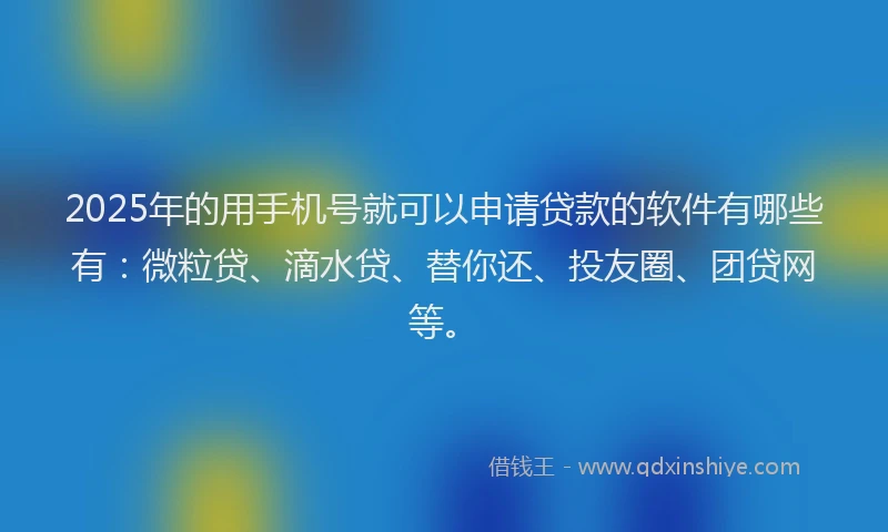 2025年的用手机号就可以申请贷款的软件有哪些有：微粒贷、滴水贷、替你还、投友圈、团贷网等。