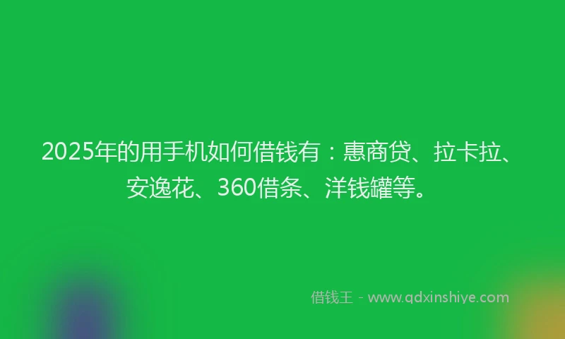 2025年的用手机如何借钱有：惠商贷、拉卡拉、安逸花、360借条、洋钱罐等。