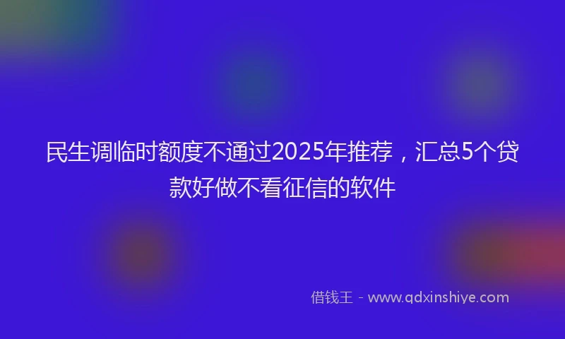 民生调临时额度不通过2025年推荐，汇总5个贷款好做不看征信的软件
