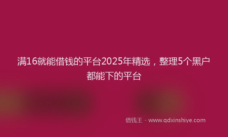 满16就能借钱的平台2025年精选，整理5个黑户都能下的平台