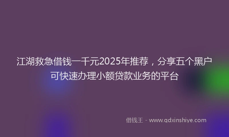 江湖救急借钱一千元2025年推荐，分享五个黑户可快速办理小额贷款业务的平台