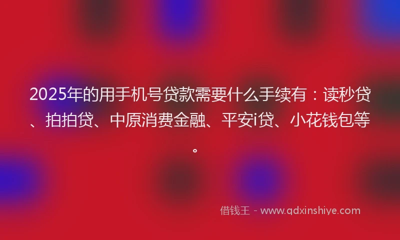 2025年的用手机号贷款需要什么手续有：读秒贷、拍拍贷、中原消费金融、平安i贷、小花钱包等。
