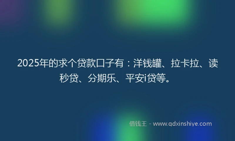 2025年的求个贷款口子有：洋钱罐、拉卡拉、读秒贷、分期乐、平安i贷等。