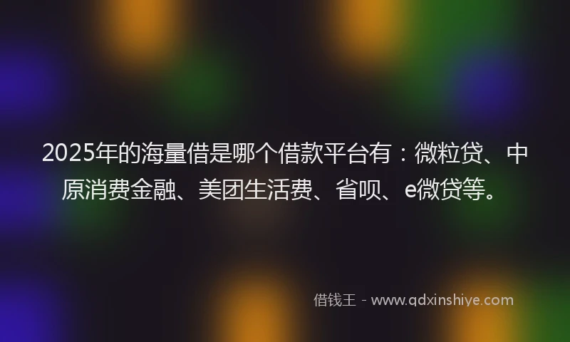 2025年的海量借是哪个借款平台有：微粒贷、中原消费金融、美团生活费、省呗、e微贷等。