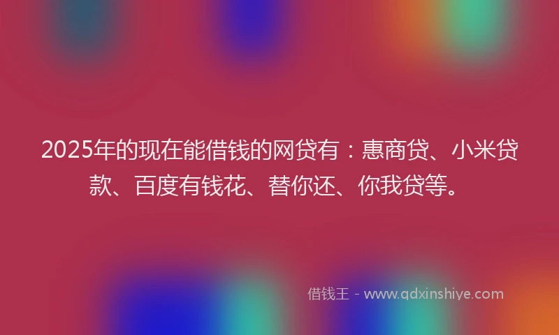 2025年的现在能借钱的网贷有：惠商贷、小米贷款、百度有钱花、替你还、你我贷等。