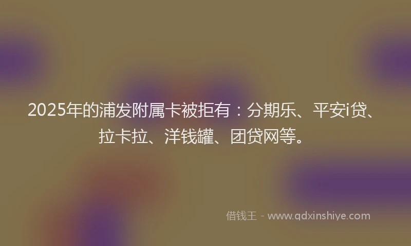2025年的浦发附属卡被拒有：分期乐、平安i贷、拉卡拉、洋钱罐、团贷网等。