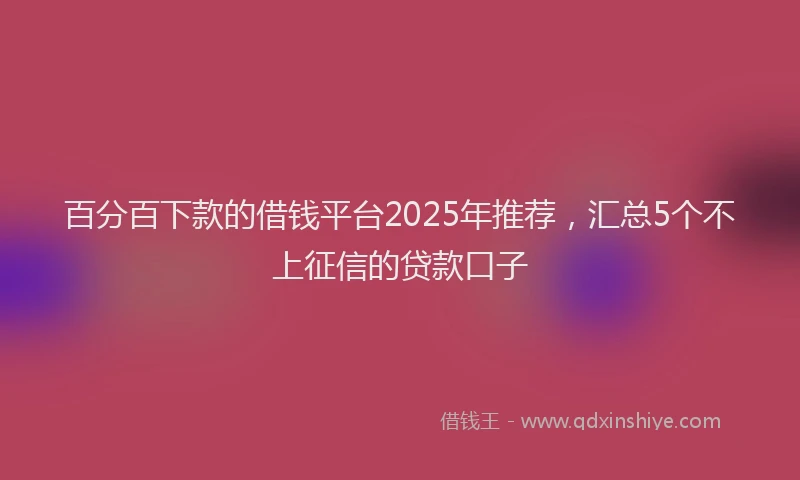 百分百下款的借钱平台2025年推荐，汇总5个不上征信的贷款口子