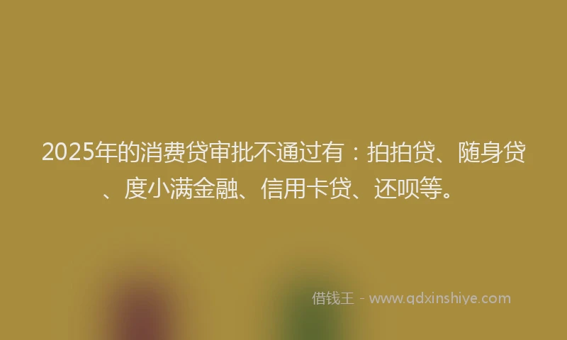 2025年的消费贷审批不通过有：拍拍贷、随身贷、度小满金融、信用卡贷、还呗等。
