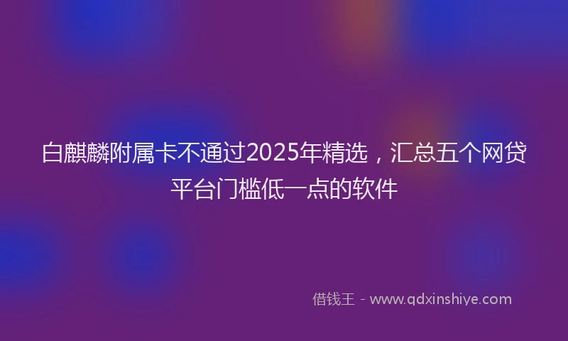 白麒麟附属卡不通过2025年精选，汇总五个网贷平台门槛低一点的软件