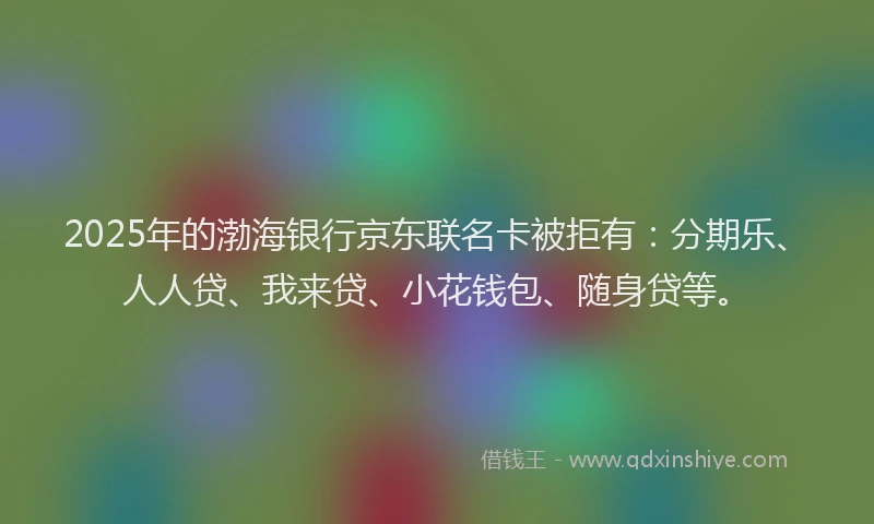 2025年的渤海银行京东联名卡被拒有：分期乐、人人贷、我来贷、小花钱包、随身贷等。