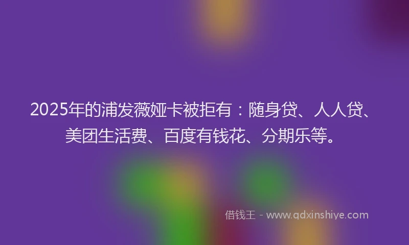 2025年的浦发薇娅卡被拒有：随身贷、人人贷、美团生活费、百度有钱花、分期乐等。
