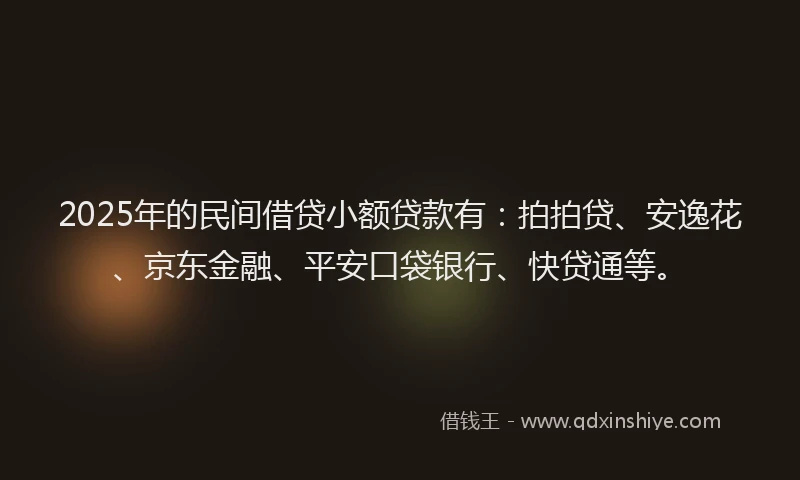 2025年的民间借贷小额贷款有：拍拍贷、安逸花、京东金融、平安口袋银行、快贷通等。