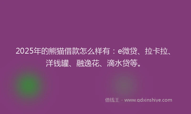 2025年的熊猫借款怎么样有：e微贷、拉卡拉、洋钱罐、融逸花、滴水贷等。