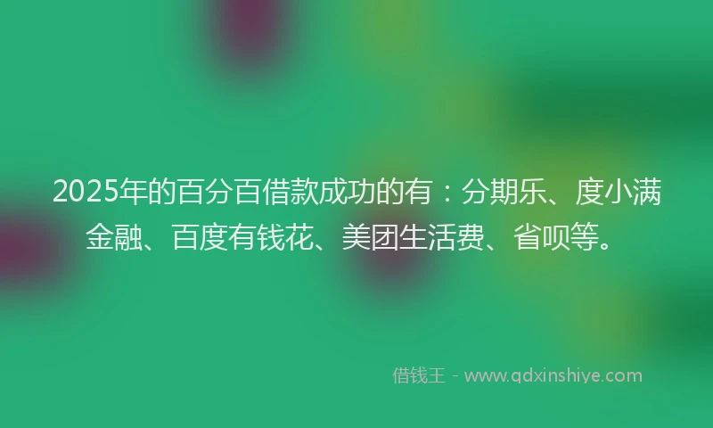 2025年的百分百借款成功的有：分期乐、度小满金融、百度有钱花、美团生活费、省呗等。