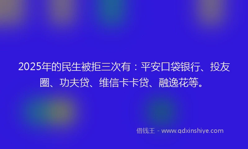 2025年的民生被拒三次有：平安口袋银行、投友圈、功夫贷、维信卡卡贷、融逸花等。