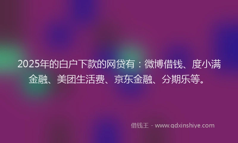 2025年的白户下款的网贷有：微博借钱、度小满金融、美团生活费、京东金融、分期乐等。