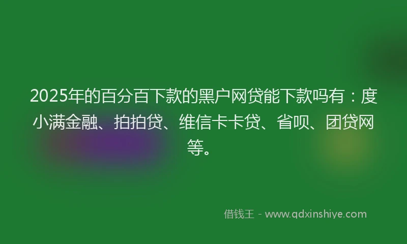 2025年的百分百下款的黑户网贷能下款吗有：度小满金融、拍拍贷、维信卡卡贷、省呗、团贷网等。
