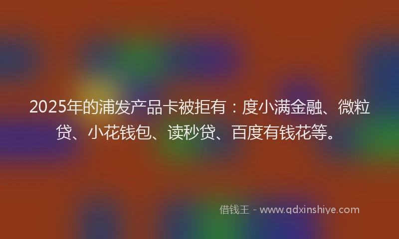2025年的浦发产品卡被拒有：度小满金融、微粒贷、小花钱包、读秒贷、百度有钱花等。