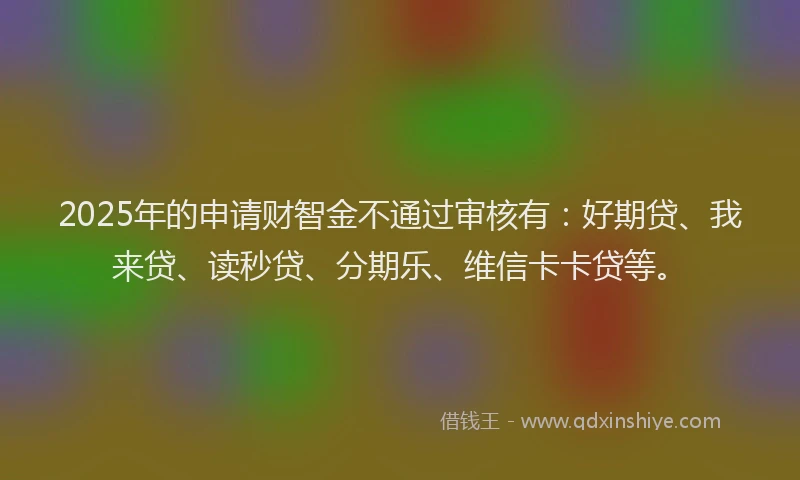2025年的申请财智金不通过审核有：好期贷、我来贷、读秒贷、分期乐、维信卡卡贷等。