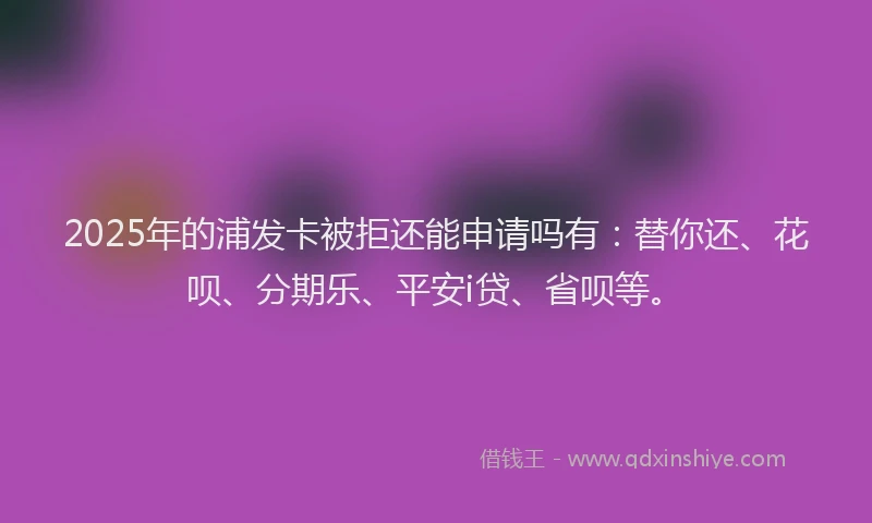 2025年的浦发卡被拒还能申请吗有：替你还、花呗、分期乐、平安i贷、省呗等。