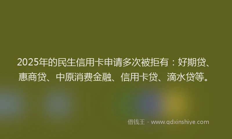 2025年的民生信用卡申请多次被拒有：好期贷、惠商贷、中原消费金融、信用卡贷、滴水贷等。