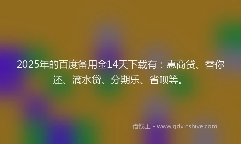 2025年的百度备用金14天下载有：惠商贷、替你还、滴水贷、分期乐、省呗等。