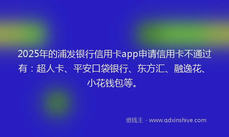 2025年的浦发银行信用卡app申请信用卡不通过有：超人卡、平安口袋银行、东方汇、融逸花、小花钱包等。