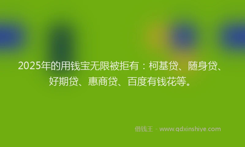 2025年的用钱宝无限被拒有：柯基贷、随身贷、好期贷、惠商贷、百度有钱花等。