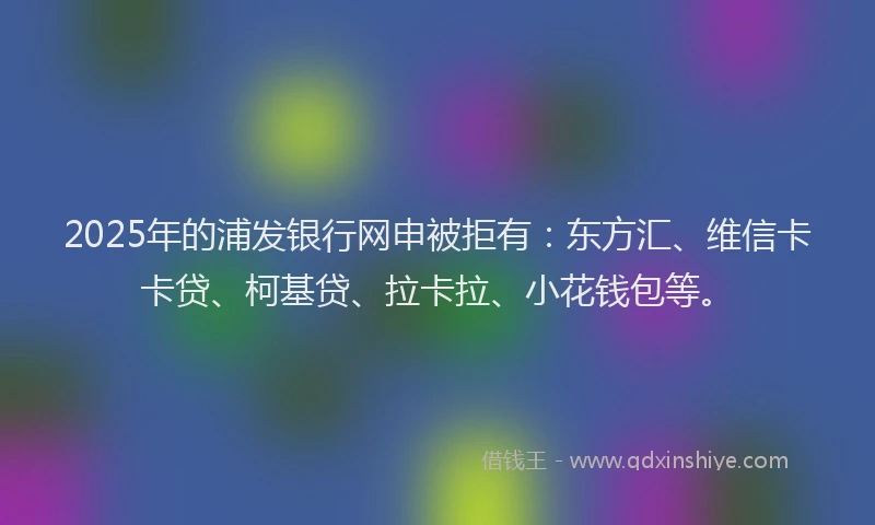 2025年的浦发银行网申被拒有：东方汇、维信卡卡贷、柯基贷、拉卡拉、小花钱包等。