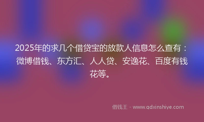 2025年的求几个借贷宝的放款人信息怎么查有：微博借钱、东方汇、人人贷、安逸花、百度有钱花等。