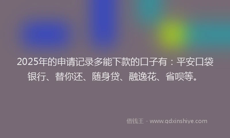 2025年的申请记录多能下款的口子有：平安口袋银行、替你还、随身贷、融逸花、省呗等。
