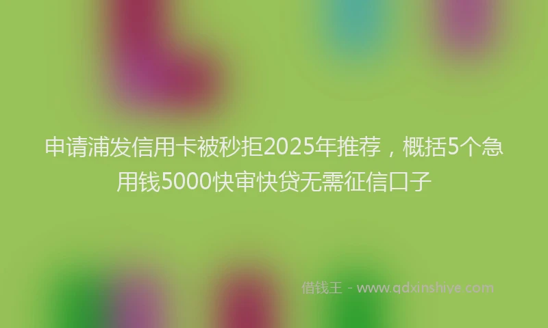 申请浦发信用卡被秒拒2025年推荐，概括5个急用钱5000快审快贷无需征信口子