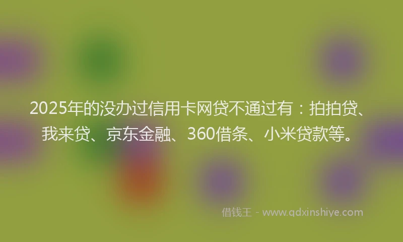 2025年的没办过信用卡网贷不通过有：拍拍贷、我来贷、京东金融、360借条、小米贷款等。
