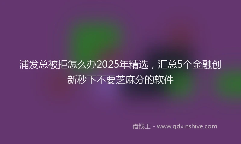 浦发总被拒怎么办2025年精选，汇总5个金融创新秒下不要芝麻分的软件