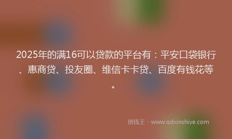 2025年的满16可以贷款的平台有：平安口袋银行、惠商贷、投友圈、维信卡卡贷、百度有钱花等。