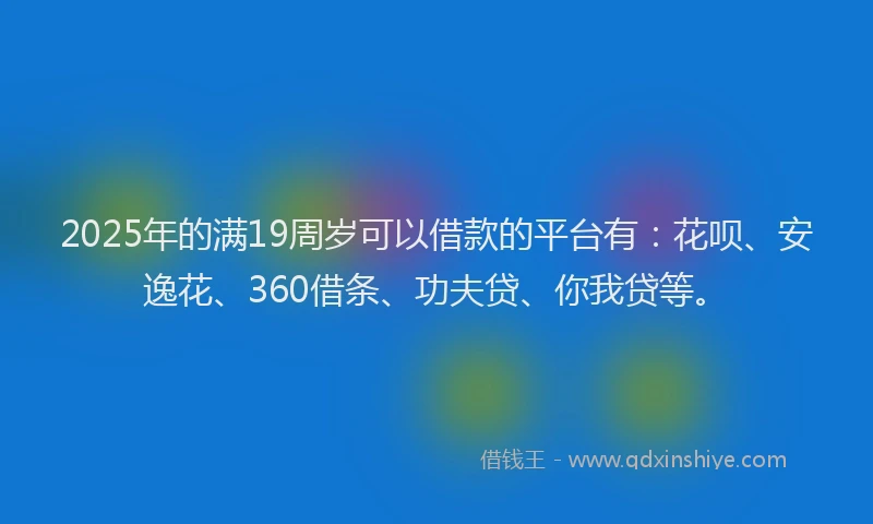 2025年的满19周岁可以借款的平台有：花呗、安逸花、360借条、功夫贷、你我贷等。