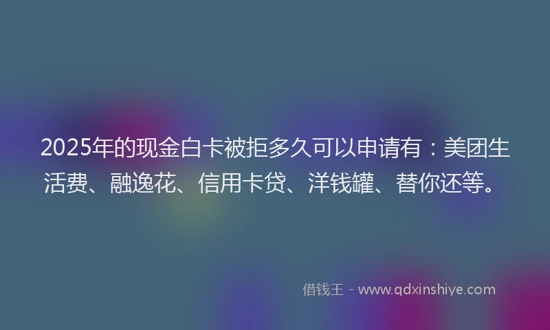 2025年的现金白卡被拒多久可以申请有：美团生活费、融逸花、信用卡贷、洋钱罐、替你还等。