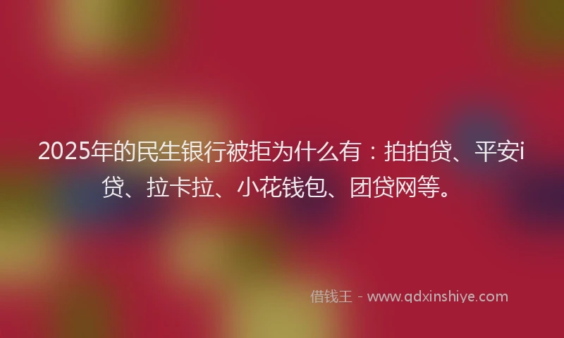 2025年的民生银行被拒为什么有：拍拍贷、平安i贷、拉卡拉、小花钱包、团贷网等。