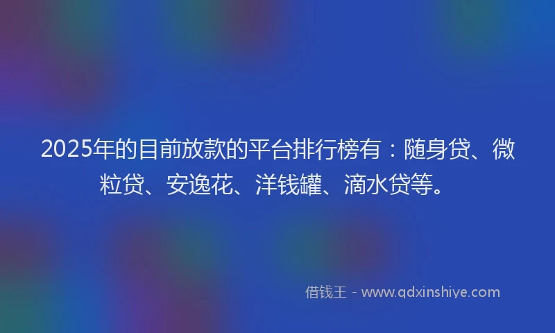 2025年的目前放款的平台排行榜有：随身贷、微粒贷、安逸花、洋钱罐、滴水贷等。
