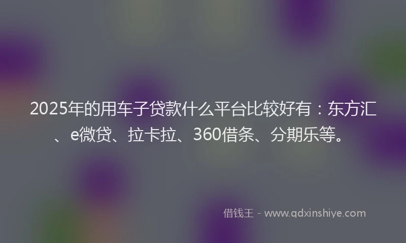 2025年的用车子贷款什么平台比较好有：东方汇、e微贷、拉卡拉、360借条、分期乐等。
