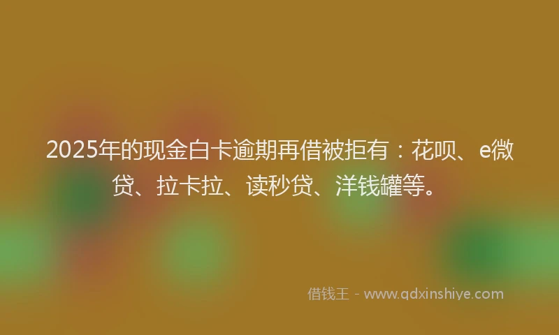 2025年的现金白卡逾期再借被拒有：花呗、e微贷、拉卡拉、读秒贷、洋钱罐等。