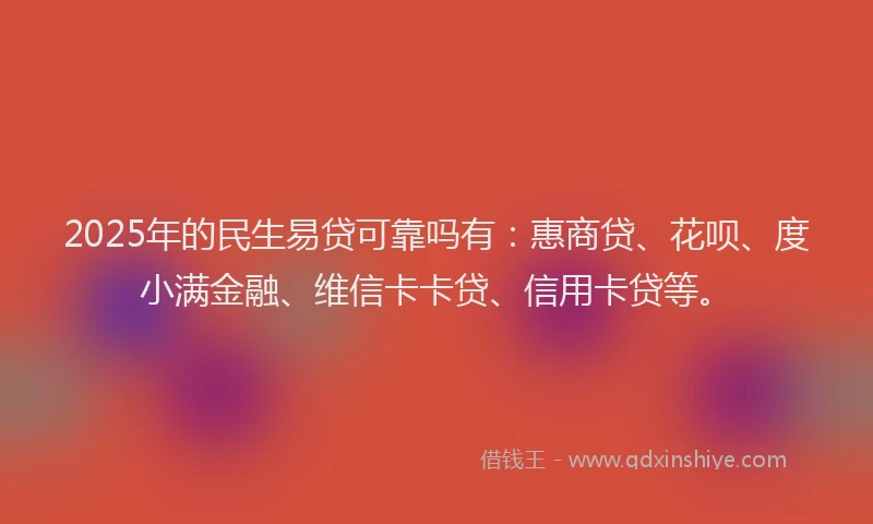 2025年的民生易贷可靠吗有：惠商贷、花呗、度小满金融、维信卡卡贷、信用卡贷等。