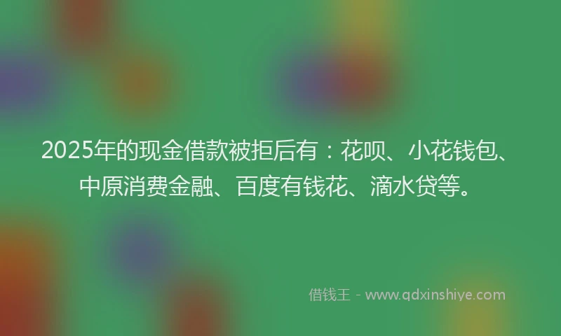 2025年的现金借款被拒后有：花呗、小花钱包、中原消费金融、百度有钱花、滴水贷等。